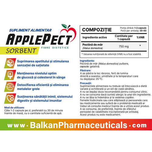 ApplePect, Pectină de Măr pentru Detoxifiere și Digestie, 60 Capsule