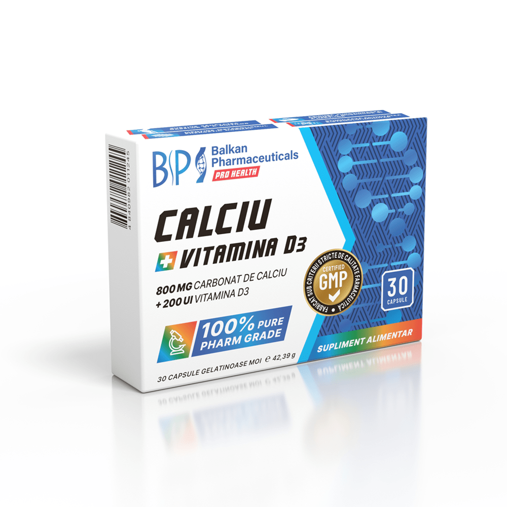 Calciu și Vitamina D3, Supliment pentru Sănătatea Oaselor și Dinților, 800 mg, 200 ui, 30 caps