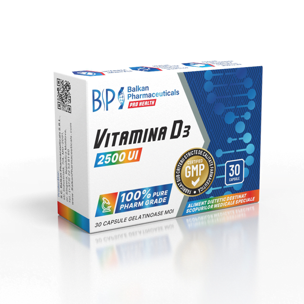 Vitamina D3, 2500 UI, 30 caps.