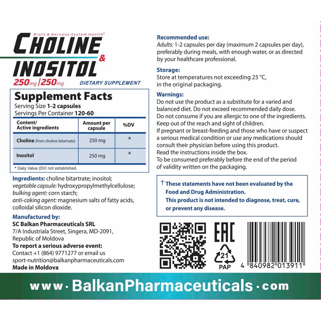 Choline & Inositol, 250 mg + 250 mg, 120 caps.