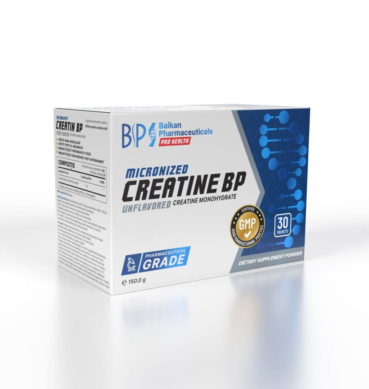 Creatină Monohidrată BP — Fără aromă, 30 de plicuri × 5 g