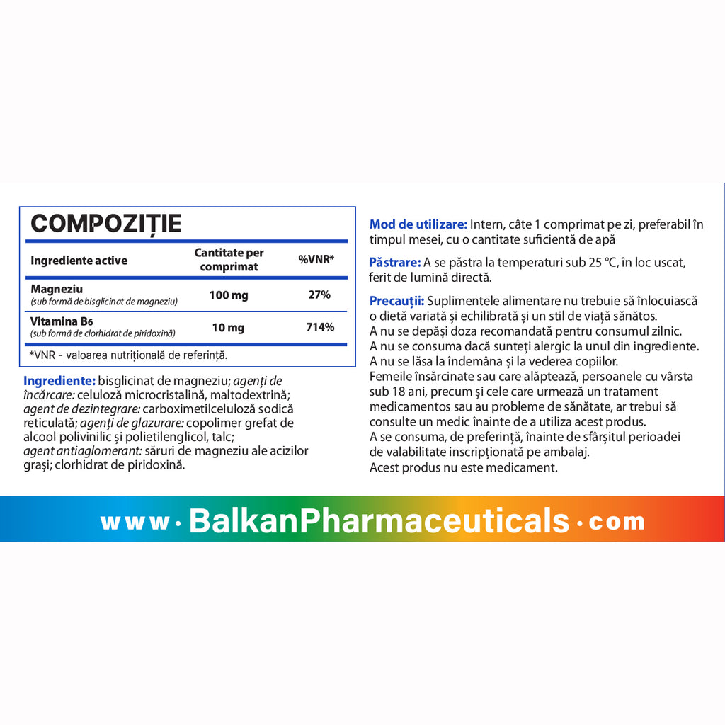 Magneziu Bisglicinat (chelat), 100 mg, 30 comp.