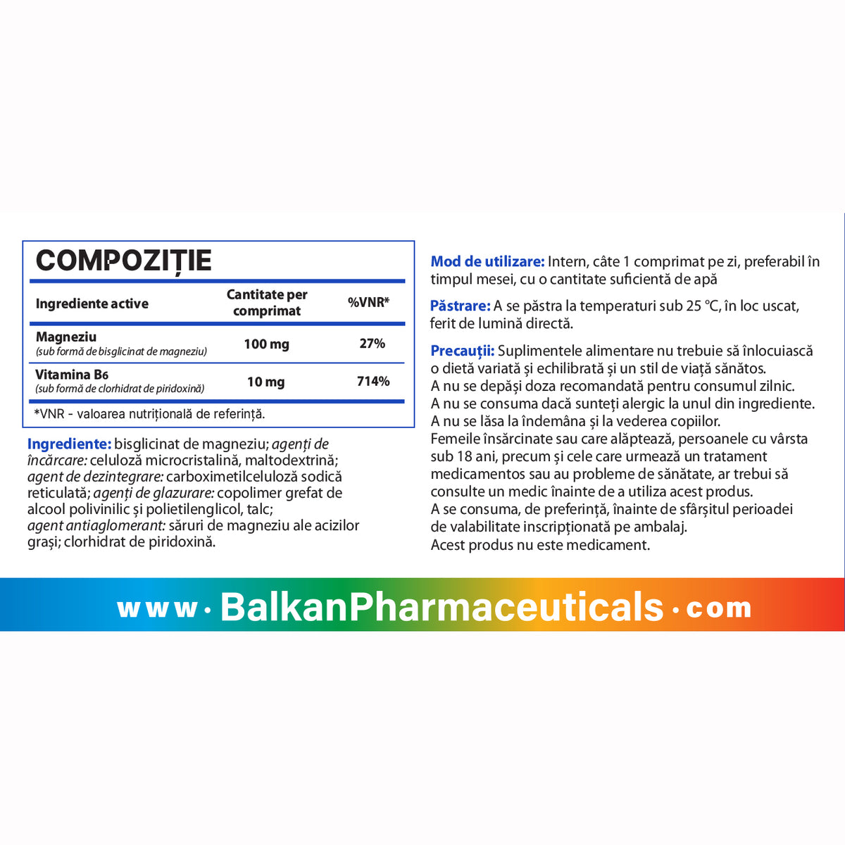 Magneziu Bisglicinat (chelat), 100 mg, 30 comp.