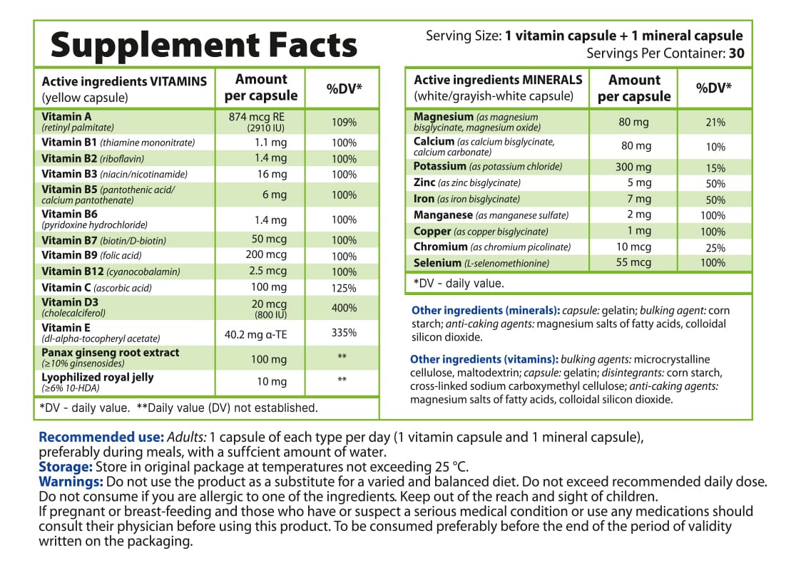 OptiVit BP Essential – complex de vitamine și minerale, 30+30 caps.