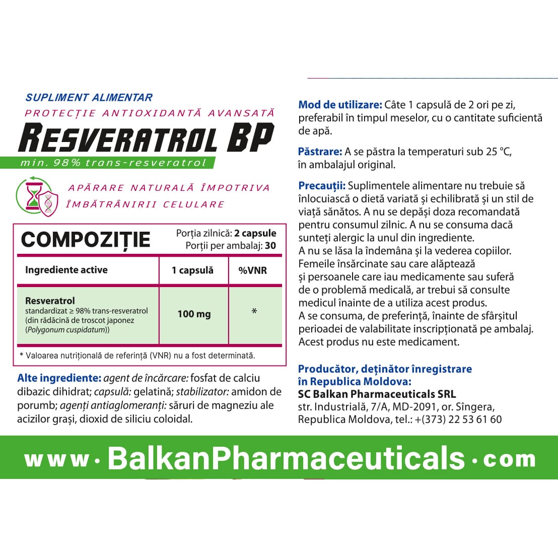 Resveratrol, antioxidantul longevității, 60 capsule
