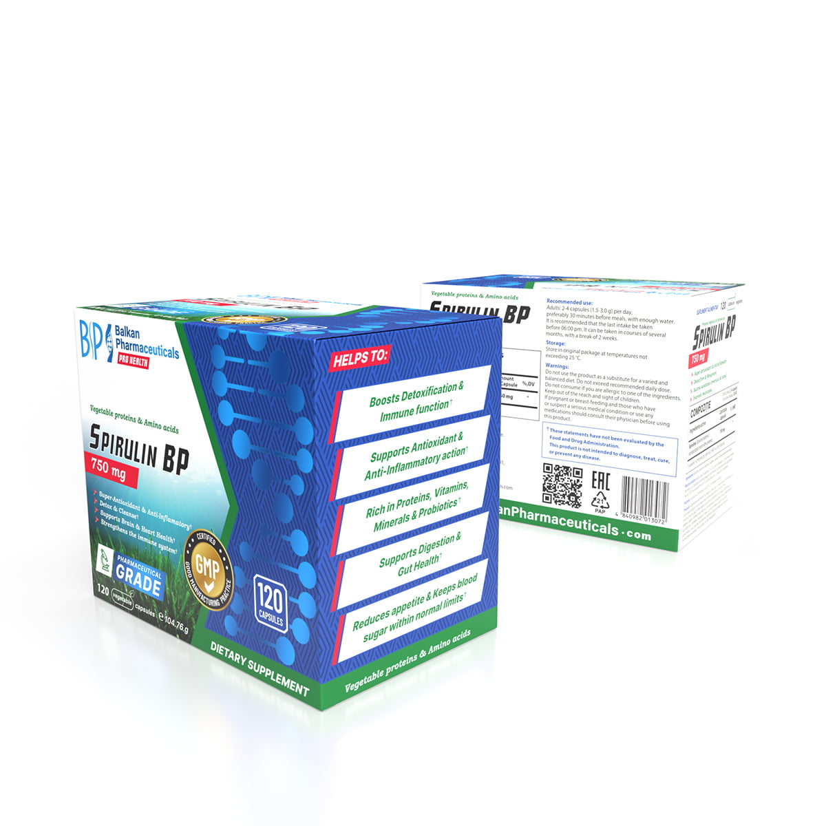 Spirulină, Supliment Natural, Sursă de Vitamine și Detoxifiere, 120 Caps.