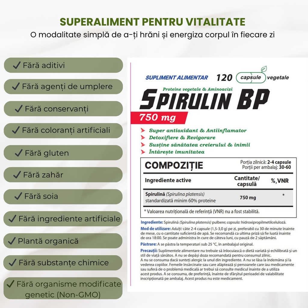 Spirulin BP, 300 g, 60 de porții, pulbere