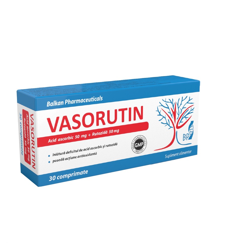 Vasorutin, Rutozidă și Vitamina C, 30 comp.