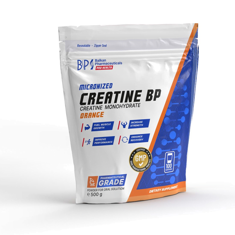 Creatine BP (creatină monohidrată), 500 g, 100 de porții, pulbere — Portocale — packshot