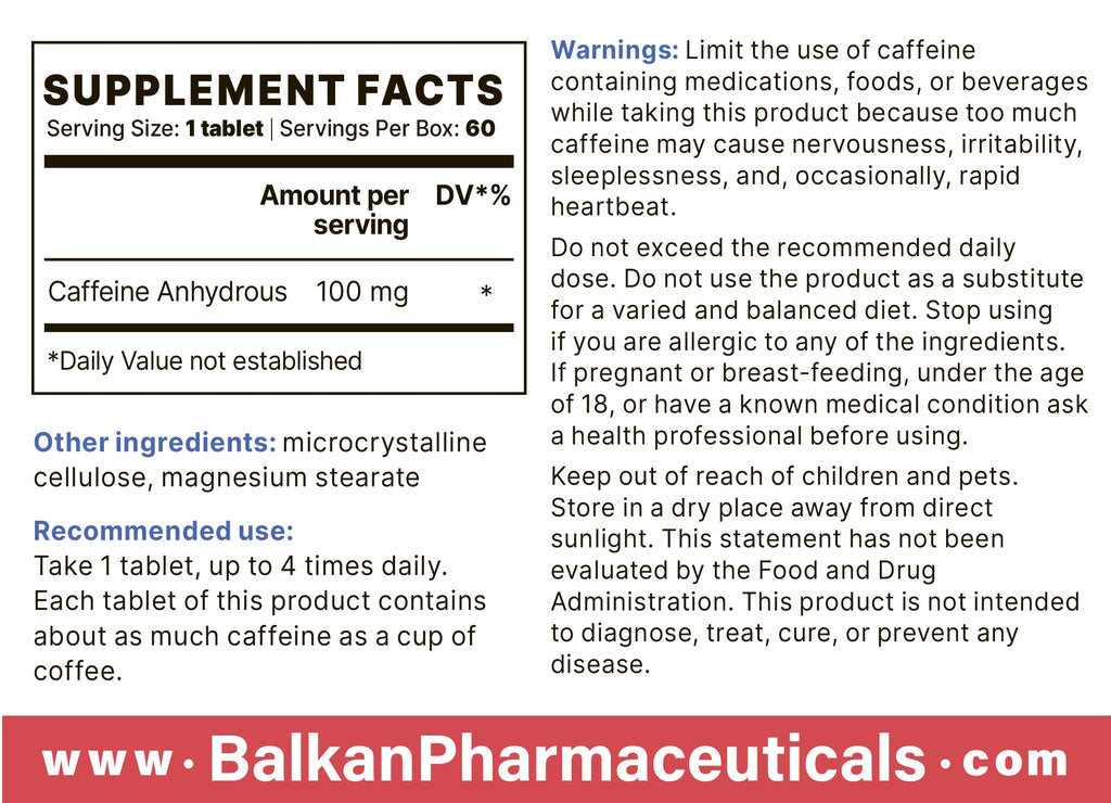 Cafeină BP, 60 de comprimate