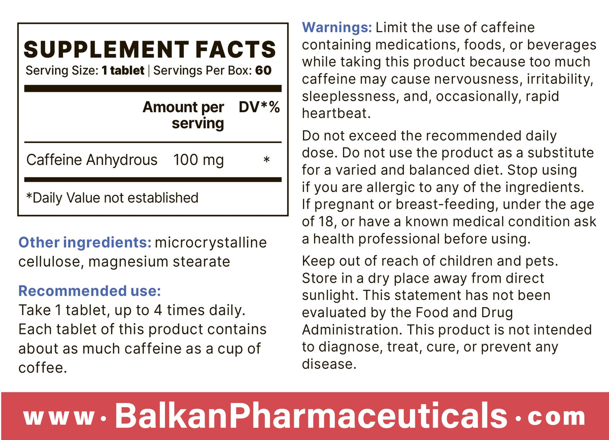 Cafeină BP, 60 de comprimate