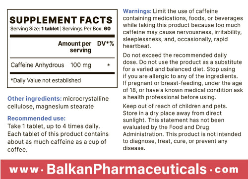 Cafeină BP, 60 de comprimate