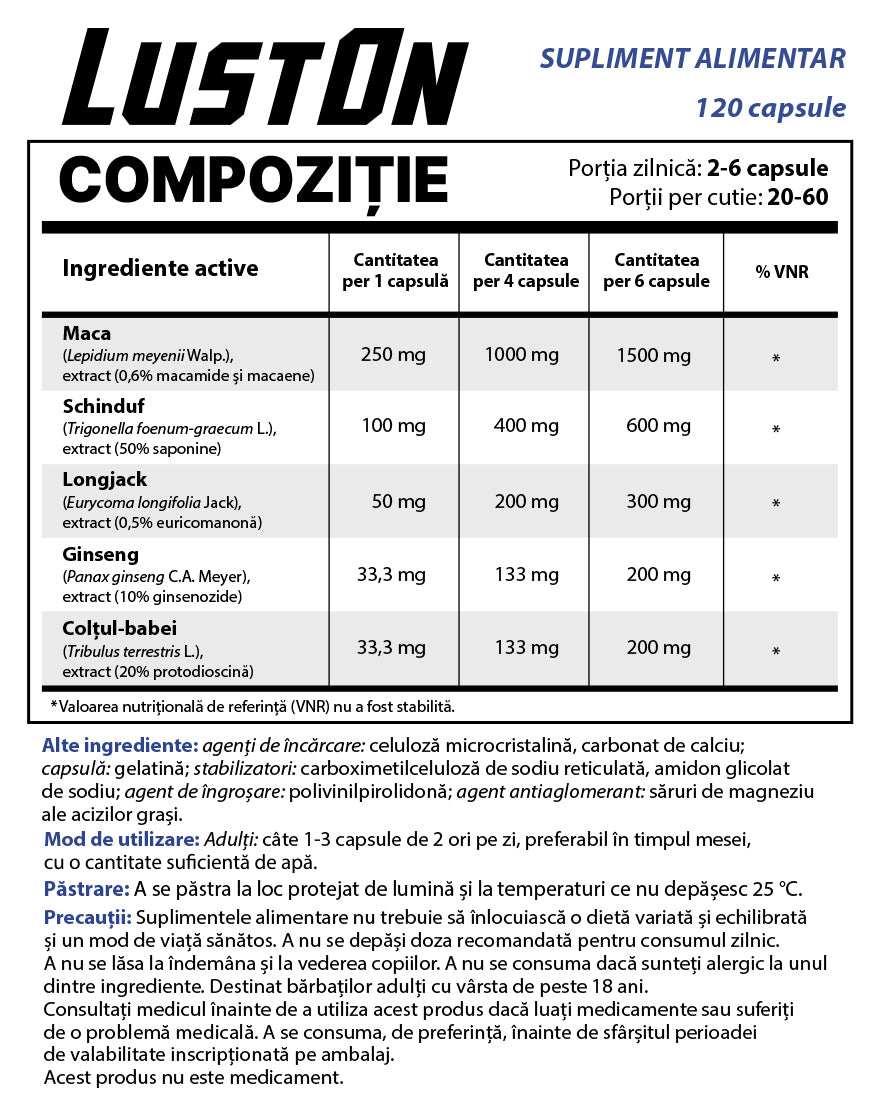Testo Booster BP — complex cu 8 ingrediente active, 120 de capsule
