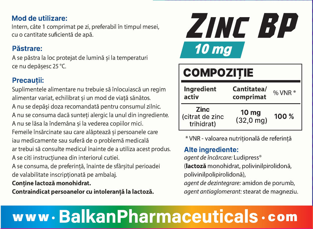 Zinc BP 10 mg, 40 de comprimate