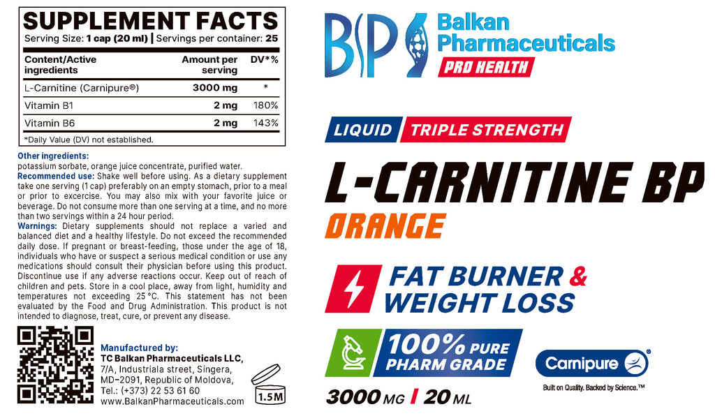 L-Carnitină Lichidă BP, 500 ml