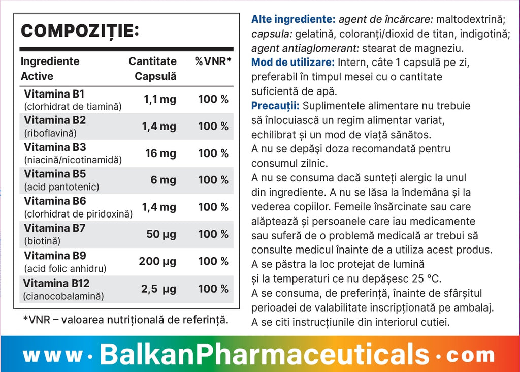Complex de Vitamine B Forte, 30 de capsule
