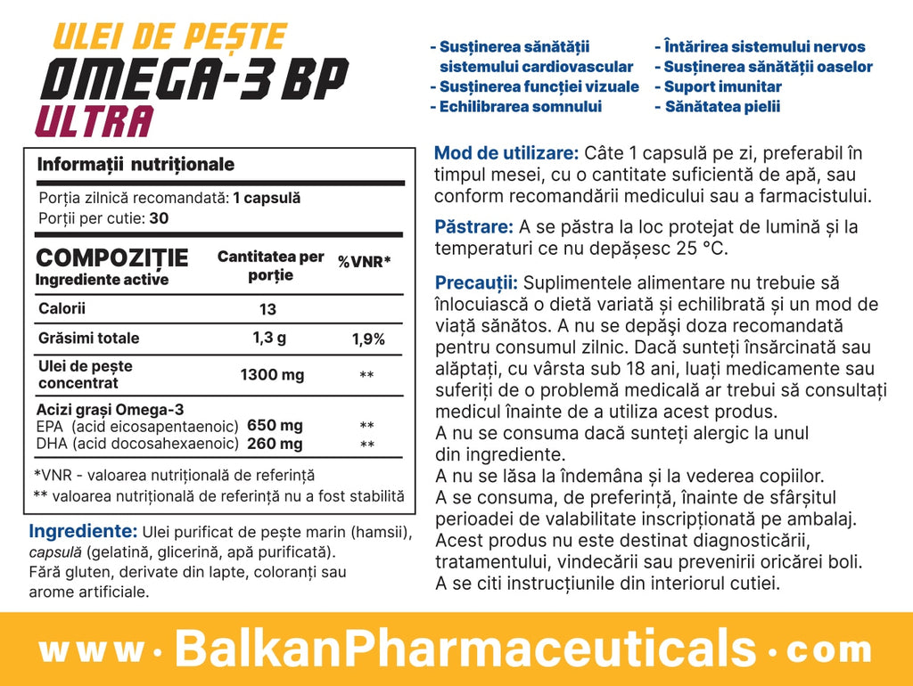 Omega-3 BP Ultra — ulei de pește, 30 de capsule