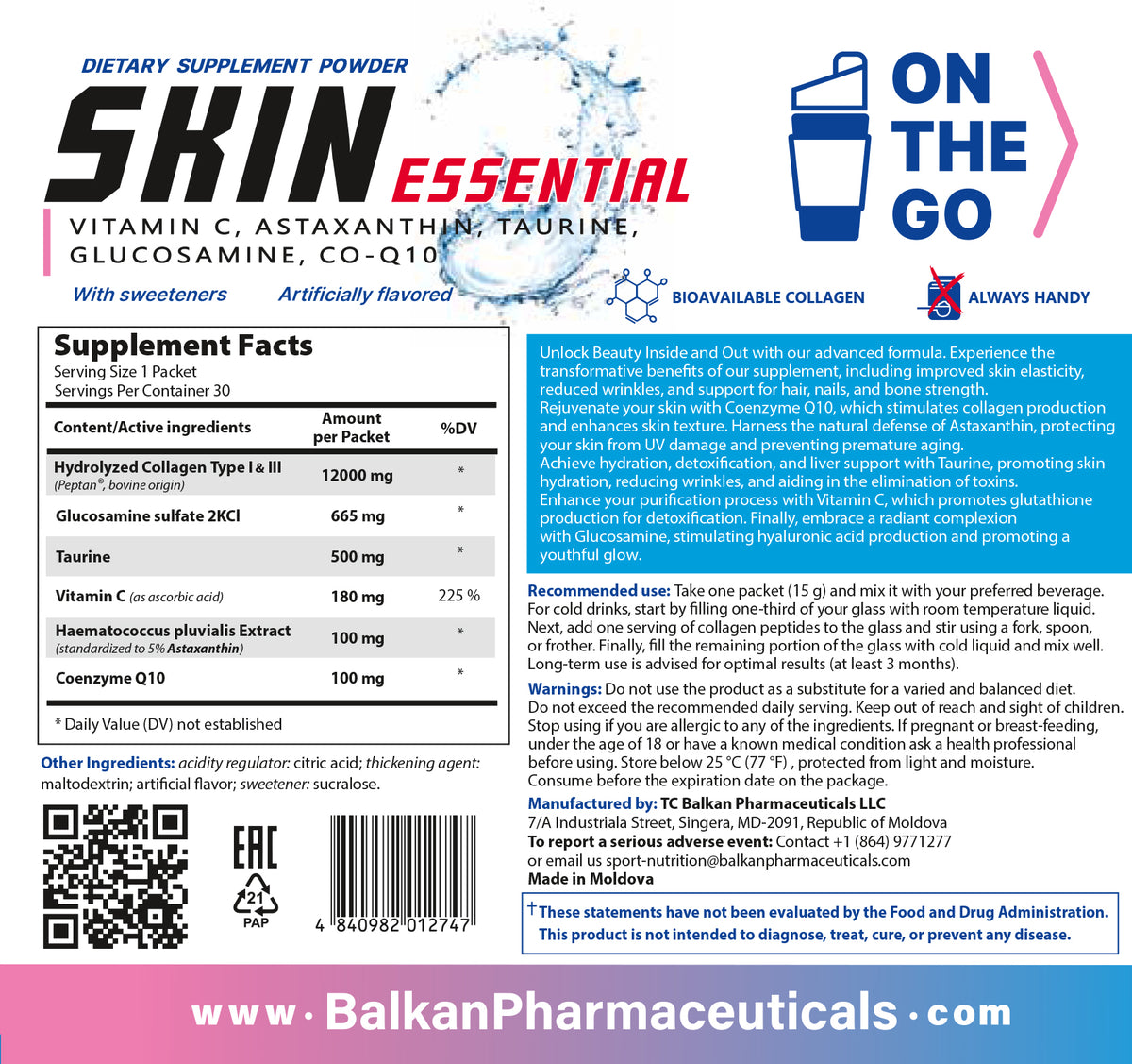 Skin Essential — colagen hidrolizat, 30 de plicuri