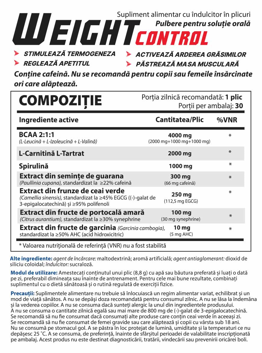 Weight Control — complex cu L-carnitină, 30 de plicuri