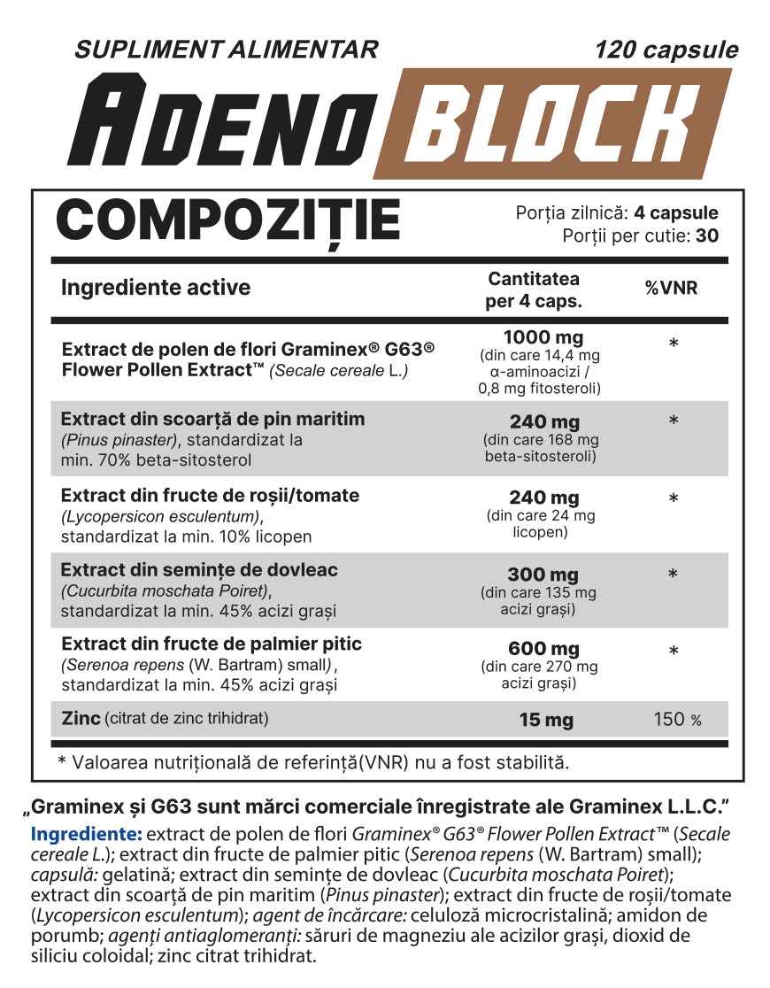 Adeno Block — extract de palmier pitic (saw palmetto), 120 de capsule