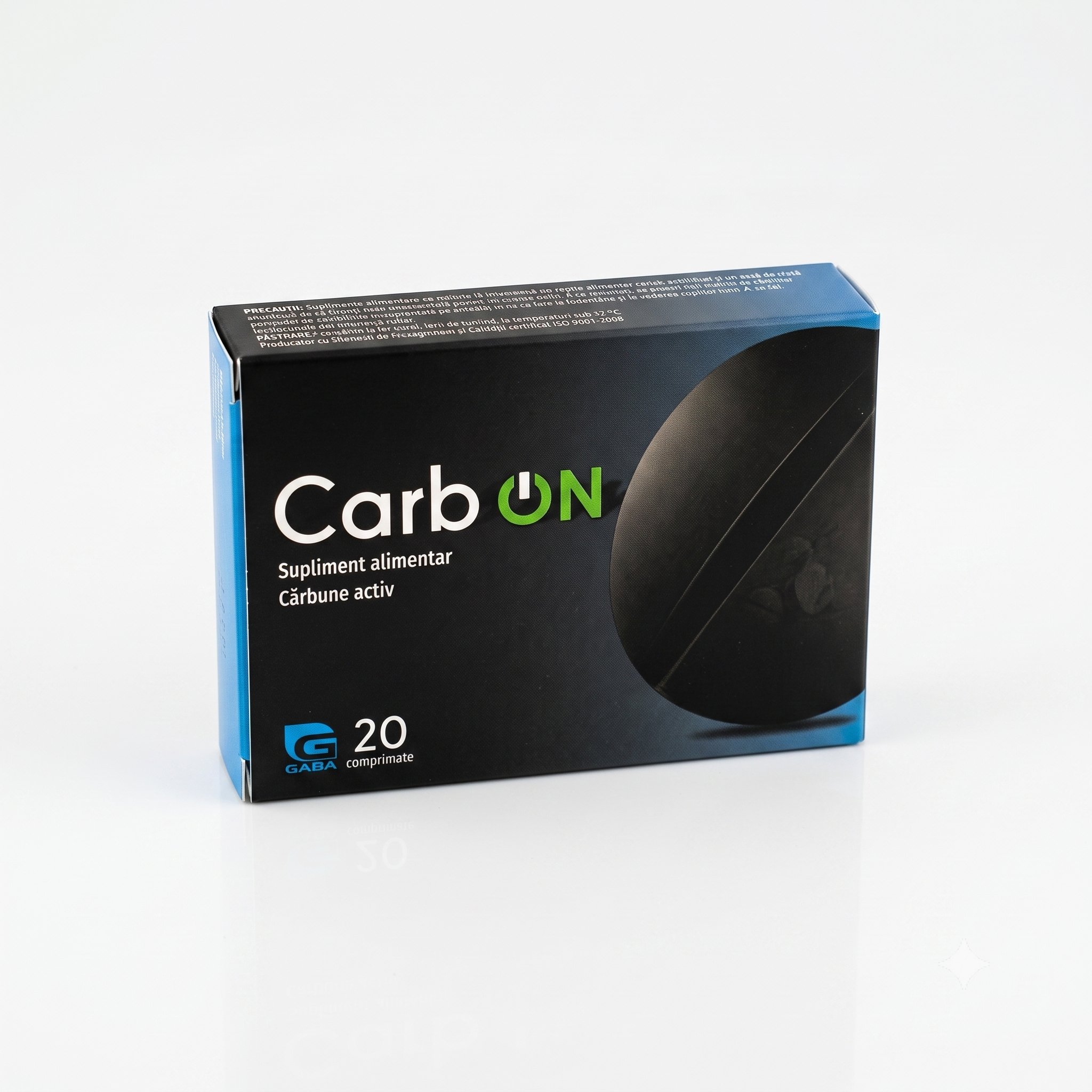 CarbON - Cărbune Activ 250 mg, 20 comprimate - anti balonare și disconfort digestiv